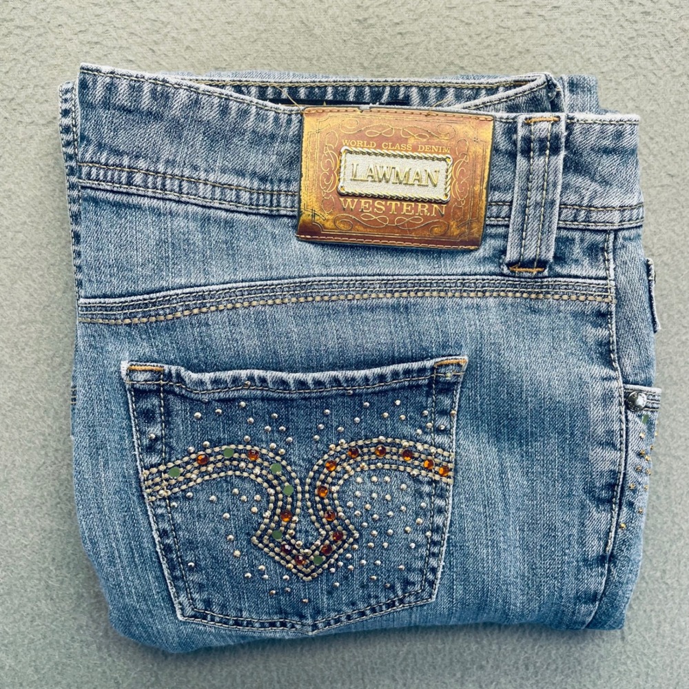 VTG Y2K Lawman Western Bootcut Jeans Womens 15 Rhinestone Bling Cowgirl retro